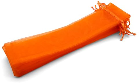 OLILLY - 50 Pochettes Orange en Organza - Taille 26 cm x 6 cm - Idéal pour Objet Long (Eventails, Stylos, ...) (Orange)