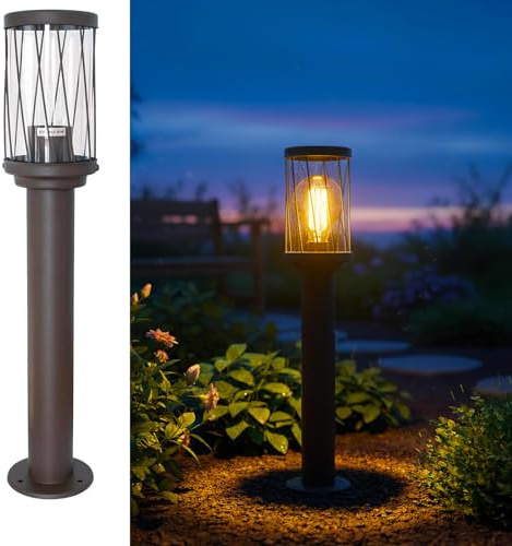 Lampione da Giardino Marrone E27 50cm in Alluminio IP54 Impermeabile con Diffusore Trasparente – Lampioncino LED per Esterni, Vialetti, Cortile, Sentieri e Giardino (Lampione, Senza lampada)