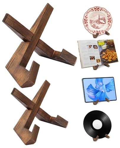 XdealCozyxc Recipe Book Stand, 2 Pcs Wooden Cook Book Stands for Kitchen, Livingroom, Bedroom