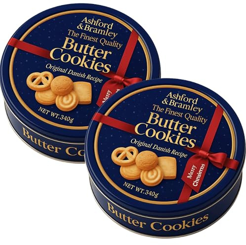 2x Danish Butter Cookies - Butter Biscuits in Tins ideal for gifting, stocking fillers, making biscuit hamper, English Tea | tin of biscuits, biscuit gift set, shortbread