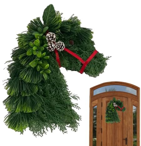 Pferdekopfkranz – 40 X 30 cm, Künstlicher Weihnachtskranz, Weihnachtskranz Für Die Haustür, Girlande Im Landhausstil, Weihnachtsgrün, FürVeranda, Schlafzimmer, Esszimmer, Küche, Wohnzimmer, Kaminsims