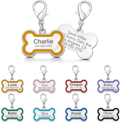 Dog Tags for Pets Engraved UK, Personalised Stainless Steel Pet Tag with Any Name & Text, Custom Tags for Pet Dogs, Dog ID Tags with Clasp (Bone-Style, Yellow)