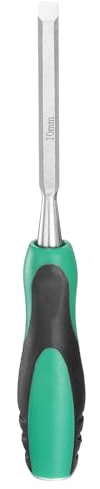 sourcing map Steel Wood Chisel 10mm / 3/8 Wide Blade Wood Working Flat Tip Chisel Woodworking Hand Tool with Plastic Non-Slip Handle for Carpentry Carving DIY Projects, Green-Black