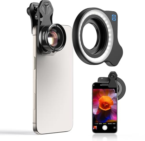 APEXEL Professional Macro Photography Lens with Fill Light for Smartphone, Macro Lenses for iPhone, Samsung, Galaxy, Android Phone(Fits for Almost All Phone), Cell Phone Lens Attachment for iPhone