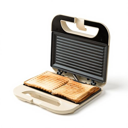 SIMPLUS Appareil à Croque Monsieur XL, Plaques Extra Larges, Appareil Croque Monsieur pour 2 Sandwichs Américains, 750W Double Plaque Revêtement Antiadhésif, Préparation Rapide, Blanc Cassé