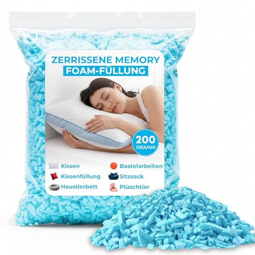 SLEEP COMFY Memory Foam Kissenfüllung 200 g, viskoelastische Schaumstoffflocken zum Auffüllen & Erneuern von Kopfkissen, Dekokissen, Körperkissen & Sitzsäcken – mehr Komfort & Unterstützung