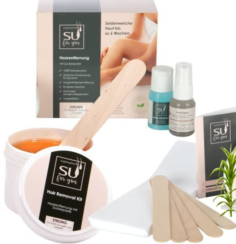 Sugaring4You +1 Zuckerpaste Beauty-Set zur sanften Haarentfernung | Für Intim und Achseln (feste Haare) | Sugaring für Sie & Ihn | inkl. Silverspray & Entfetter | Zuckerwachs Soft 250g
