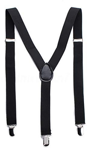 Boolavard Herren Damen Long Hosenträger Y Form Style 3er Clips elastisch Schmal Unifarbe und Bunt mit verschiedenen Motiv (Schwarz)