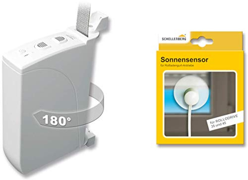 Schellenberg 22735 Elektrischer Gurtwickler RolloDrive 35 + Sonnensensor 22746, System Mini für 14 mm Gurtbreite, Rolladenantrieb