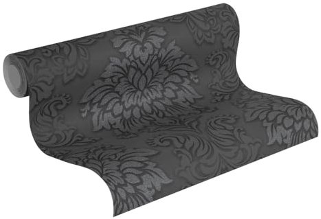 Livingwalls Carta da Parati in Tessuto Non Tessuto - Barocca in Nero, Argento e Grigio - Per Diverse Stanze - 10,05 m x 0,53 m