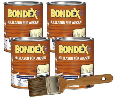 Bondex Holzlasur für aussen 3L inkl. 50mm Pinsel Intensivschutz vor Nässe, UV-Strahlung und Umwelteinflüssen für alle Hölzer im Außenbereich (Mahagoni)