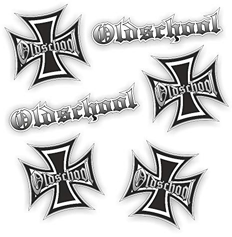 6x Aufkleber Set Oldschool Eiserne Kreuz - 4x Kreuz 8x8cm - 2x Schriftzug 13,5x3cm - hochwertiger Aufkleber Auto Tuning - OEM & JDM Autosticker - Lustige Aufkleber Auto - Stickerbomb - Autoaufkleber