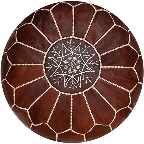 Poufs&Pillows Premium Echt Leder Pouf - Handgefertigt - Gefüllt geliefert - Ottoman, Sitzsack, Fußhocker, Polsterhocker (Cognac-Honig)