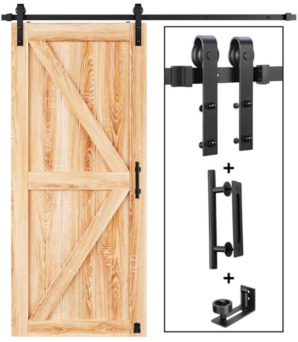 EaseLife 6.6 FT Sliding Barn Door Track and Handle Hardware Kit,Basic J Pulley,Slide Smoothly Quietly,Easy Install (6.6FT Track Kit for 36~40 Wide Single Door)
