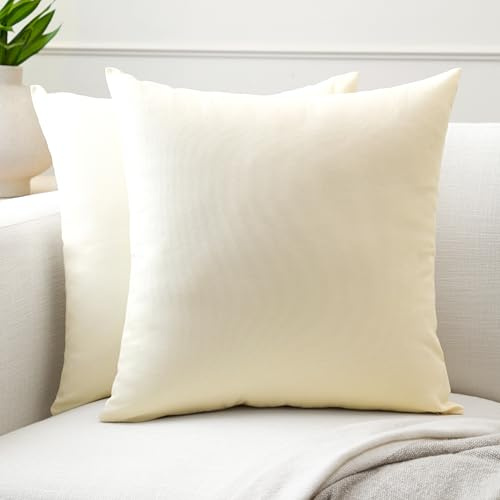Encasa XO Throw Pillow Covers 24x24 in Set of 2 Natural | No Inserts | Cotton Pillow Covers for Living Room, Bed, Sofa, Couch | Decorative Cushion Covers with Improved Zipper