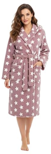 Brandsseller Accappatoio Donna con Cappuccio L/XL – In Microfibra Morbida con Motivo Stelle – Certificato Oeko-Tex – Ideale per Casa, Spa e Benessere – Rosa/Bianco