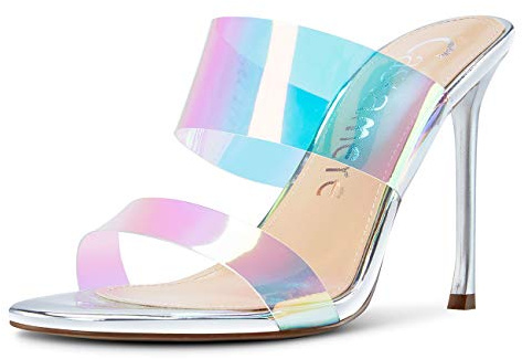 Castamere Escarpins Femme Bout Ouvert Sandales Mode Transparent Aiguille Talon 10CM Heels Argent Chaussures EU 38