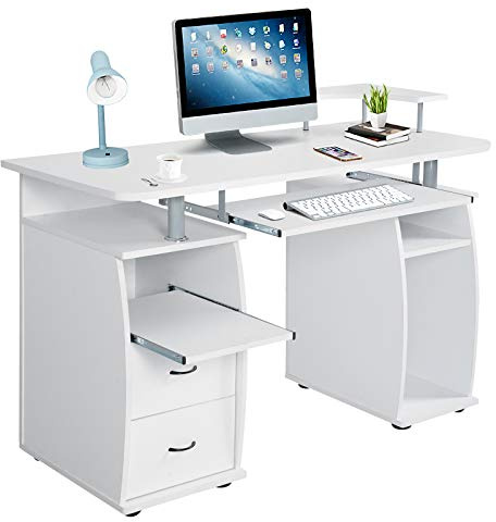 DREAMADE Laptoptisch Arbeitstisch Holz, Computertisch mit Schrank sowie Ablagefläche, Schreibtisch Bürotisch PC Tisch Beistelltisch (Weiß)