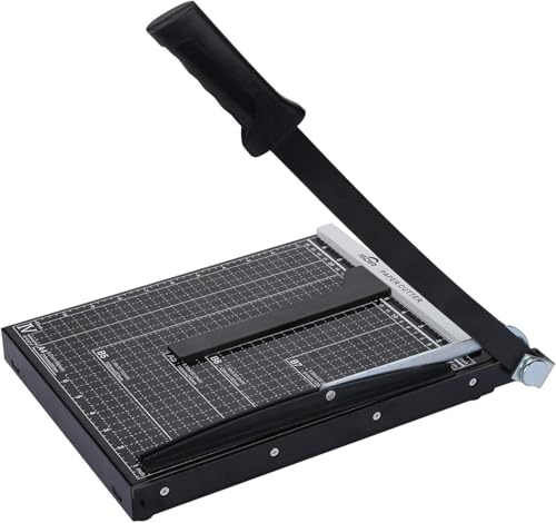 ISDIR Paper Cutter Guillotine, Paper Cutter and Trimmer with Dual Paper Guide Bars, Heavy Duty Metal Base Trimmer for Home, Office, 12 Sheets Capacity, A4 Size, 12 Inch Cut Length (Black)