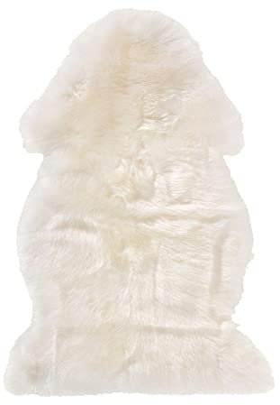 WOHNWOHL Alfombra de piel de oveja • Suave alfombra de piel de oveja • Alfombra mullida • Decoración para dormitorio • Tamaño: 90 x 60 cm • Color: marfil