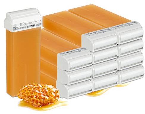 Kosmetex Warmwachspatronen Honig Wachs, Roll-On Wax Roller mit Rollkopf breit, Waxpatronen, 12x 100 ml