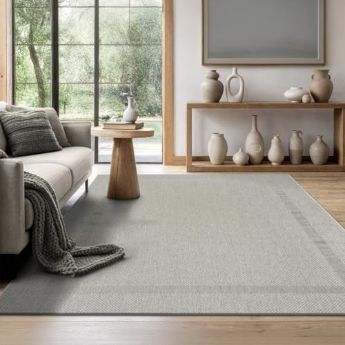 the carpet Mistra – Outdoor Teppich, Wetterfest, UV-beständig & pflegeleicht, für Balkon, Terrasse & Garten, auch für Wohnzimmer & Schlafzimmer geeignet, Grau Bordüre, 240 x 340 cm