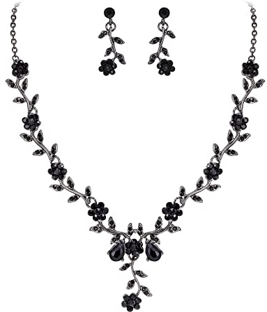 Clearine Damen Hochzeit Schmuck Set Blatt Cluster Blume Kristall Anhänger Halskette baumeln Ohrringe für Braut