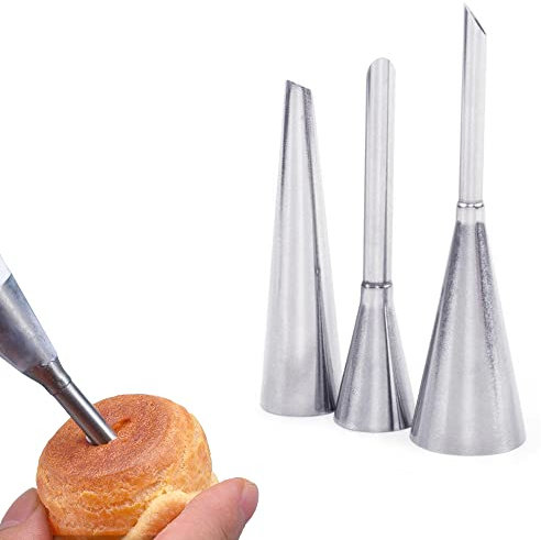 Hayaww 3 Pcs Stainless Steel Nozzles,Piping Nozzles For Filling Doughnuts Long Piping Nozzle Set Piping Nozzles For Cupcakes Cakes Icing Nozzles Cake Decorating Set For Cupcake Puffs Filling Cream Jam