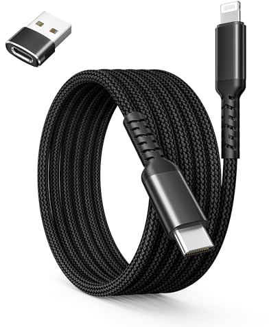 Basesailor USB C zu Lightning Kabel 2M für AirPods 3 mit USB A Adapter | Lang Fast Nylon Kable,Typ C Power PD Schnellladekabel für iPhone 14 13 Mini Pro Max Plus 2021,IOS Airpods 2,iPad 6 7 8