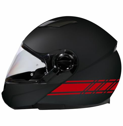 DualColorStampe Aufkleber für Motorradhelm, Motorhelm, universelle Streifen, Sportdesign, COD.C0057 (rot)