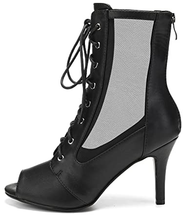 HIPPOSEUS Bottines de Danse Femme à Fermeture éclair arrière et Lacets Talon Haut 8cm Chaussures de Danse Sexy pour Heels Danse et Pratiques,Modèle 5136