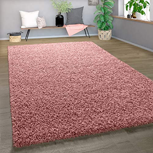 Tappeto per soggiorno e camera da letto | Tappeto shaggy a pelo lungo con diversi motivi, colori e dimensioni | Dimensioni: 160 x 220 cm, colore: rosa 4