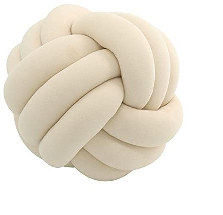 Icegrey Knot Ball Pillow Plush Throw Pillow Home Decorative Handmade Round Cushion for Bedroom Sofa Couch Living Room Baby Room, Beige, 20cm