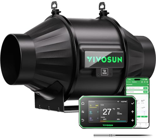 VIVOSUN Kanalfläkt 100mm Tyst utsugsfläkt 357m³/h med EC-motor och GrowHub E42A WiFi-kontroller AeroZesh T4 för odlingstält och hydroponisk ventilation