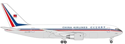 Herpa Modellflugzeug Boeing 767-200 China Airlines B-1836, Maßstab 1:500 - Modellbau Flugzeug, Flugzeugmodell für Sammler, Miniatur Deko, Flieger ohne Standfuß aus Metall