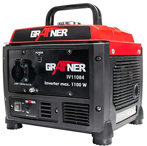 Grafner Inverter Stromerzeuger 1200 W (1,1 KW Dauerleistung), Benzinbetrieb 4 Takt, 1x 230V, Invertertechnologie für empfindliche Geräte, leicht robust, digitaler Benzin Generator Notstrom Aggregat