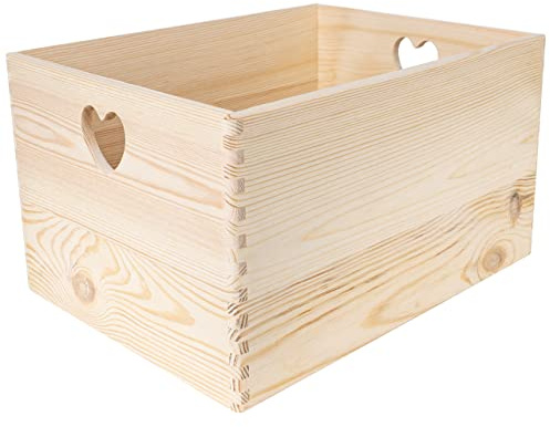 Creative Deco Große Holzkiste Obstkiste Korb | Herzförmigen Griffen | ohne Deckel | Hölzernen Kasten Unlackiert Holzbox Kiste | Für Dokumente Ostern Spielzeuge Werkzeuge