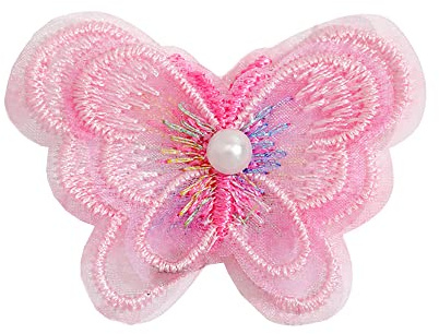 10 Stück Spitze Tüll Stickerei 3D-Perlen Schmetterling Applique Patches Sticker Aufnäher Applikation Flicken zum Aufnähen Gestickte Basteln und Dekorieren Kleidung Gardine Tischtuch Taschen,Rosa