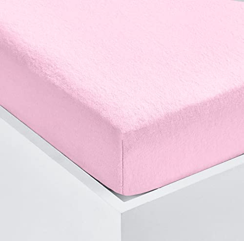 Home Living Super Soft Terry Towelling Stretch Fitted Sheet Mattress Protection Cover Fully Elasticated Extra Deep Breathable All Seasons (Pink, Single)