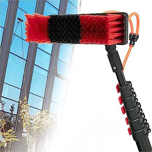 RayGenius Wassergespeiste TeleskopbüRsten, Wassergespeiste TeleskopbüRste Mit 4 TüLlen, Ausziehbarer Fensterabstreifer, FüR Die Reinigung Von Solarpanels.,35cmbrushhead-12M/39FT