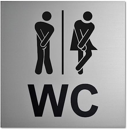 Lustiges WC Schild - Aluminium eloxiert - Schick & edel (12x12cm) Starke Klebefläche auf Rückseite 3M - Toilettenschild - Herrentoilette - Damentoilette - Türschild - Herren - Kloschild