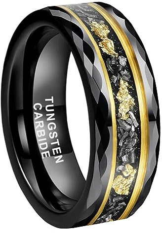 TUTISS Bague en tungstène argent/noir/doré de 8 mm pour homme et femme, puces de météorite, incrustation d'opale galaxie, alliance polie, brillante, confortable, Métal, Aucune pierre précieuse