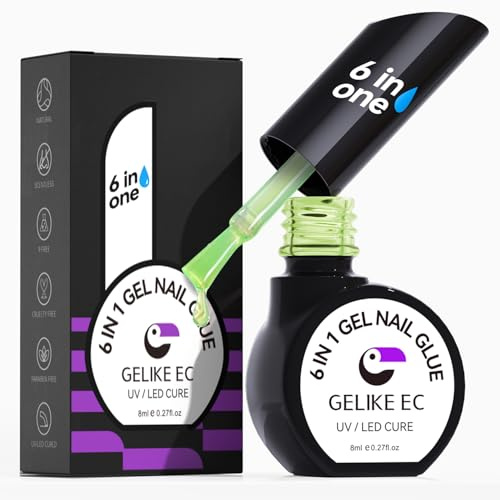 Gelike ec Nagelkleber Für Kunstnägel: 6 in 1 Gelee Gelbgrün Extra Stark Nail Glue Für Press On Nail Glue Gel For Nail Tips Nagelkleber Gel Für Fake Nail-Brauchen Ausharten Unter UV Nagellampe