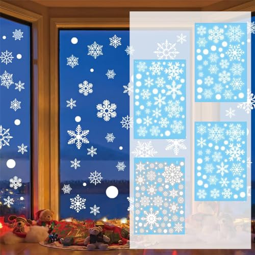 VBKITW 4pcs Weihnachten Fensterbilder, 175 Schneeflocken Fensterdeko für Fensterscheiben, Wiederverwendbar Statisch Haftend PVC Aufkleber für Vitrine Schaufenster Winter Schneeflocken Weihnachtsdeko