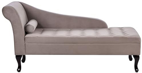 Beliani Chaiselongue linksseitig Samt beige Taupe mit Lehne Bettkasten Dekokissen Pessac