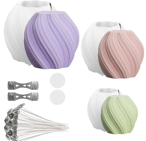 3 Stück Kerzen Gießform Kerzenform Silikon Selber Machen set Silikonform 3D DIY Kerzenform Silikon Kerzen Kerzenformen zum Gießen Kerzen Formen Silikon Form Bubble Kerze mit 30 Kerzendochte