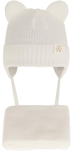 CiuchCiuch Baby Mütze Schal Set mit Ohren - Strickmütze Mädchen Jungen Wintermütze - Fleecefutter Beanie Kinder - Weihnachten Taufe