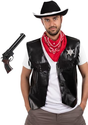 Funidelia | Cowboy Kit mit Waffe für Herren Cowboys, Indianer, Western - Zubehör für Erwachsene, Zubehör für Kostüm - Schwarz
