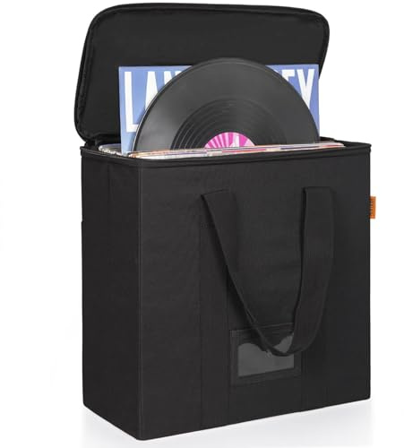 IBVIVIC Caja de almacenamiento de discos de vinilo con tapas y asa, bolsa de almacenamiento para discos de vinilo para LP de 12 pulgadas, pequeña