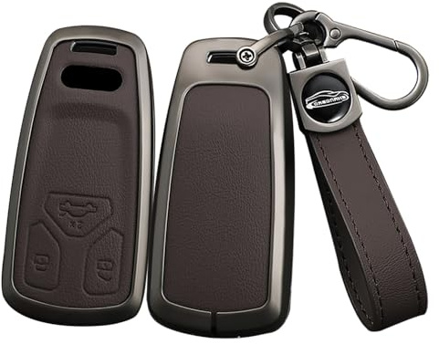 ontto Autoschlüssel Hülle Etui Passt für Audi Q3 A4 B9 A5 SQ5 Sportback Q5 Q7 SQ7 8W S4 S5 TT TTS 8S RS TFSI Zinklegierung Leder Schutzhülle Schlüsselcover Schlüsselanhänger 3 Tasten Zubehör-A Braun